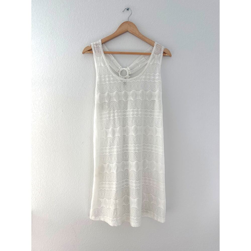 J. Valdi White Lace Crochet Y2K Boho Beach Swim Cover Up Large